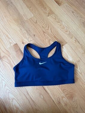 Nike Women's Deep Navy Racerback Sports Bra with White Swoosh